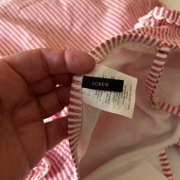 J.Crew Pink & White Seersucker Juliette Tank W/Ruffle Trim One Piece Swimsuit 14 - Picture 9 of 11